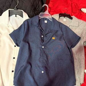 SHEIN Navy Short-Sleeve Button-Down Shirt with Yellow Accent Patch